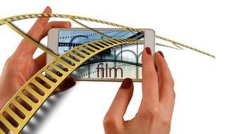 video film in smartphone holding in hands