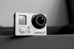 gray camera in black and white image