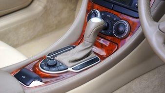 gearbox in a white interior of a luxury Mercedes