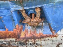 rusty Anchor at board of old Ship