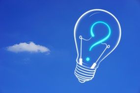 Idea, Question mark in Light Bulb at sky, digital art