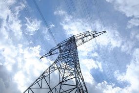 high voltage wires on a blue sky background