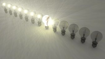 girl runs through row of Light Bulbs, digital art