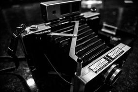 black and white photo of vintage camera