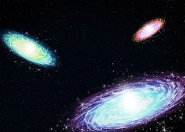 colorful galaxies at dark sky, fantasy illustration