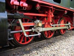 steam train on rails close up