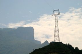 power transmition tower on mountain at sky