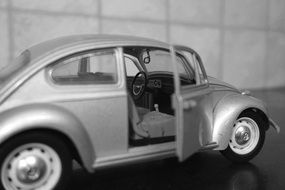 car as a model in black and white image