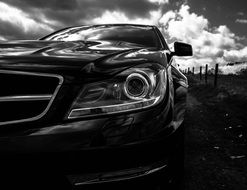 benz in black and white image