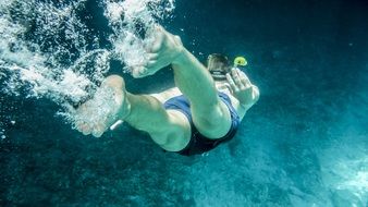 landscape of diving human in a greece sea