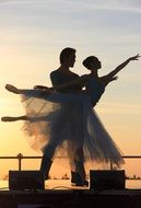 ballet in the twilight of a bright sunset