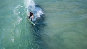 Surfer is surfing on the wave in the ocean