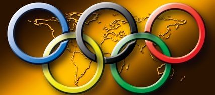 Olympic rings on a background map of the world
