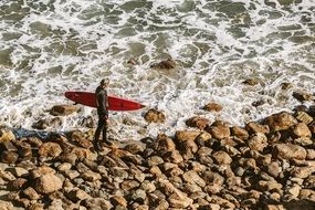 Surfer and Rocks