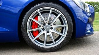 front wheel of a luxury Mercedes sports car