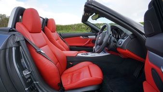 red interior of a luxury sports car