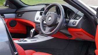 steering wheel in a luxury sports car