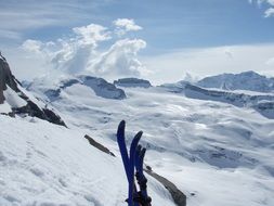 skiing on the background of snow on the mountain