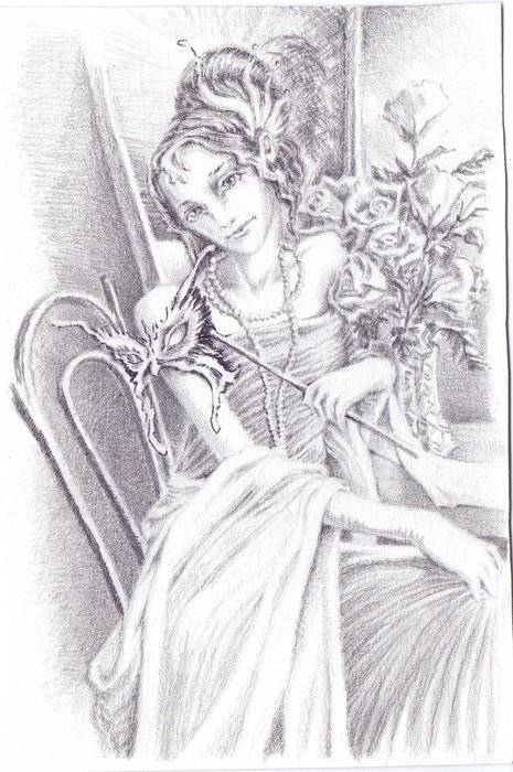 image of a girl as a graphic in pencil