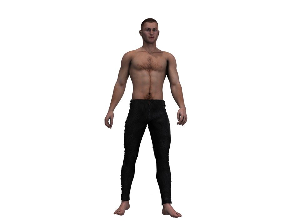 a man in trousers and with a torso in digital art