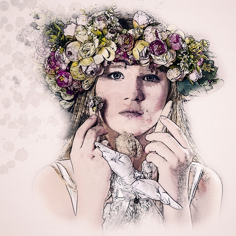 Portrait of Girl with Wreath on Hair