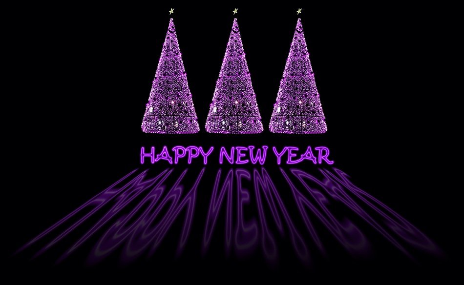 three pink christmas trees on black background