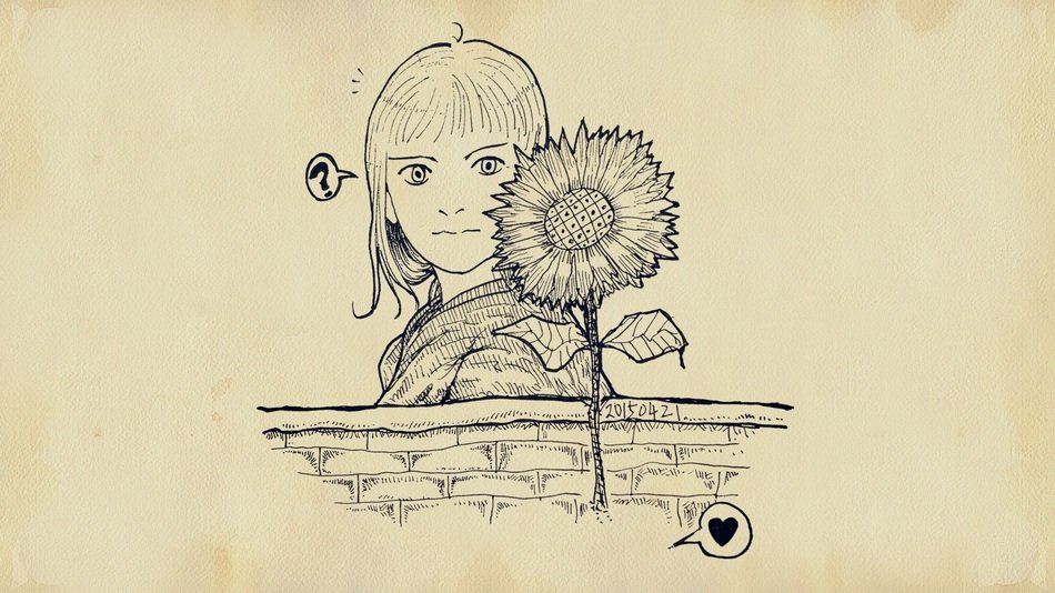 black and white graphic image of a girl near a sunflower