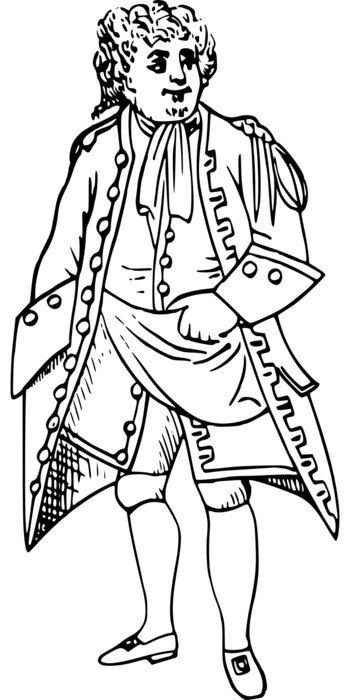 black and white drawing of handsome man in old time suit