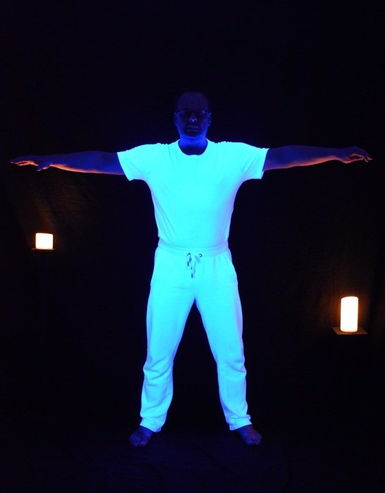 Man in Uv Light in white clothes