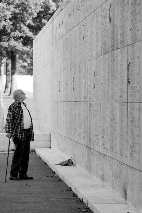 old man on memorial day near the wall