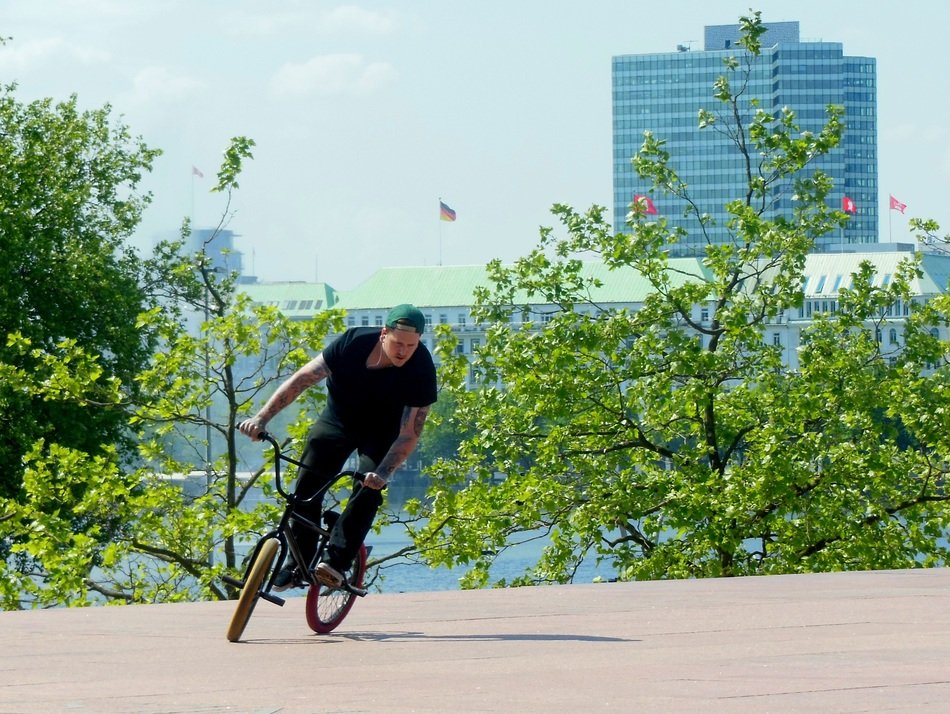 Riding on the bicycle in Hamburg