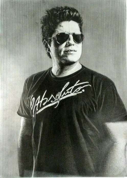 Black and white drawing of Luiz Eduardo