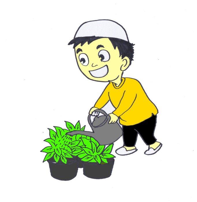 Picture of child watering flowers