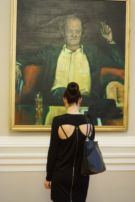 beautiful woman in museum