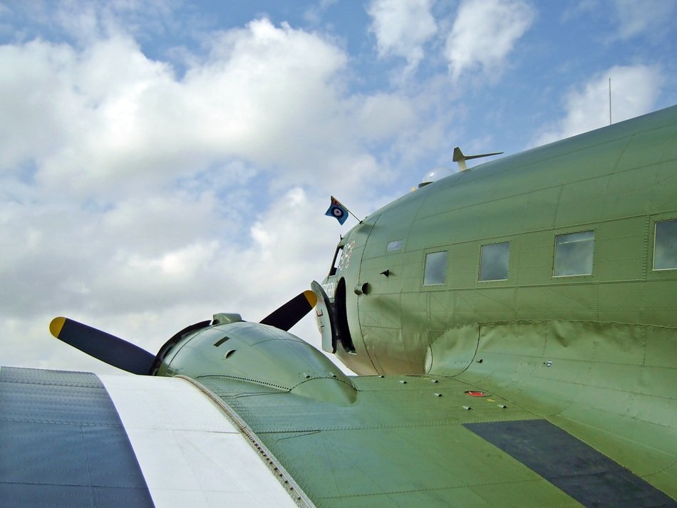 view from the wing of an old bomber