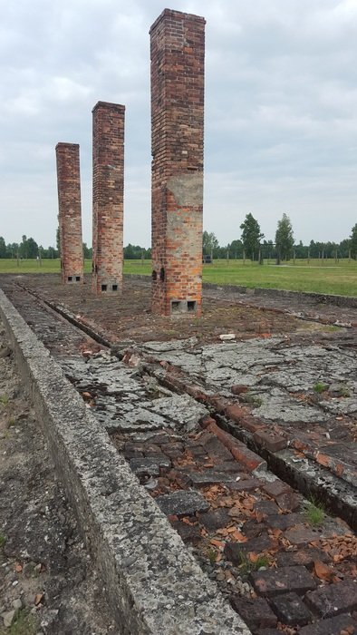 historical brick pillars in Auschwitz