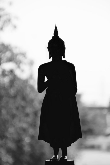 dark silhouette of buddha in bangkok on blurred background