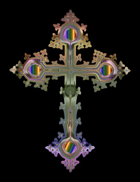 christian cross with ornament on a black background