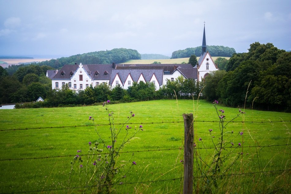 green field near the monastery