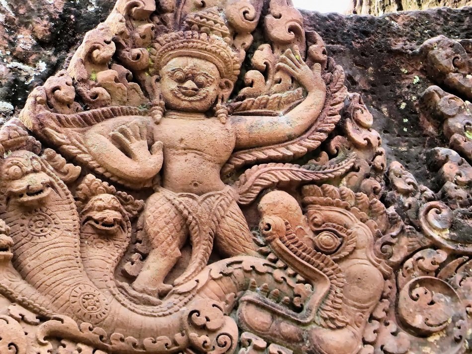 image on the wall of a church in cambodia