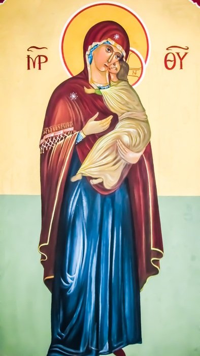 Beautiful and colorful iconography in the church in Ayios Kyriakos on Cyprus