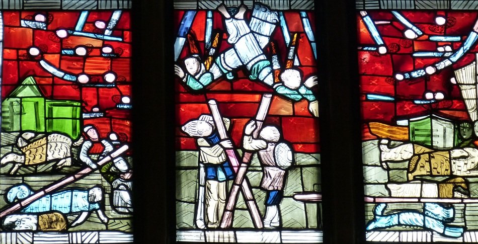 illustration of angels proclamation on the stained glass window