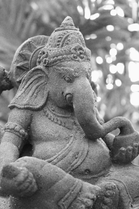 black and white photo of a ganesha