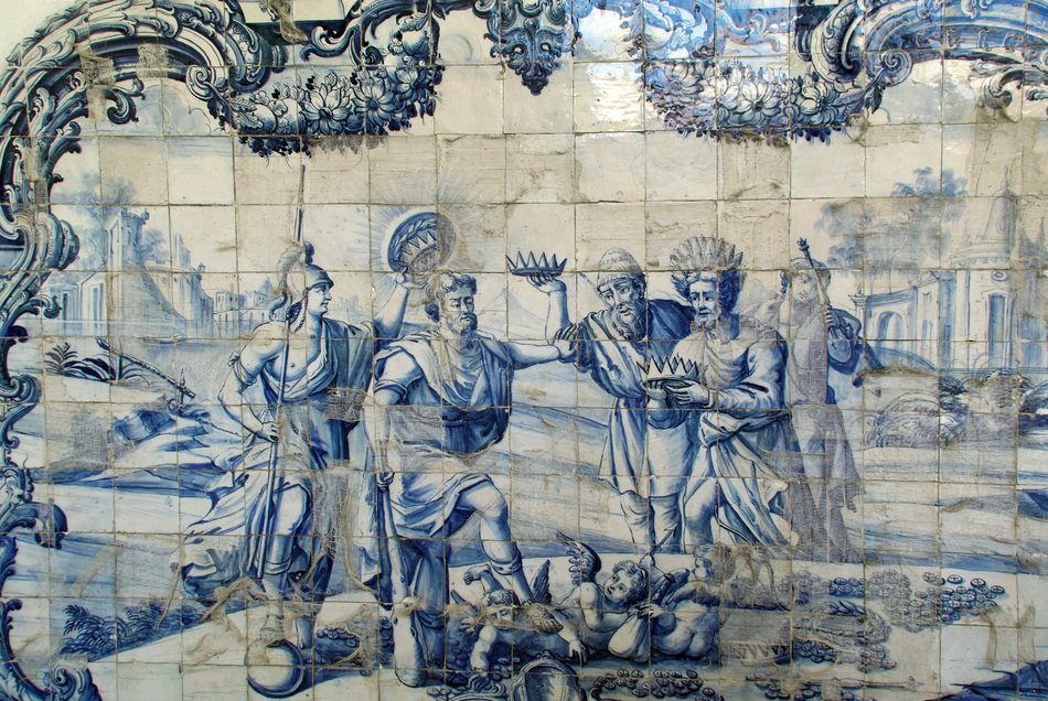 religious motifs on ceramic tiles in the church