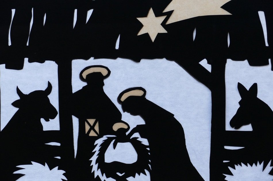 dark silhouettes of christmas nativity scene