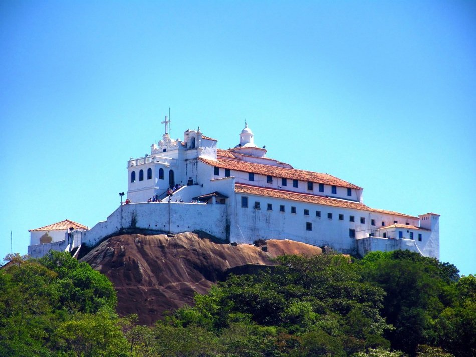 remote view of a catholic temple on a cliff in brazil