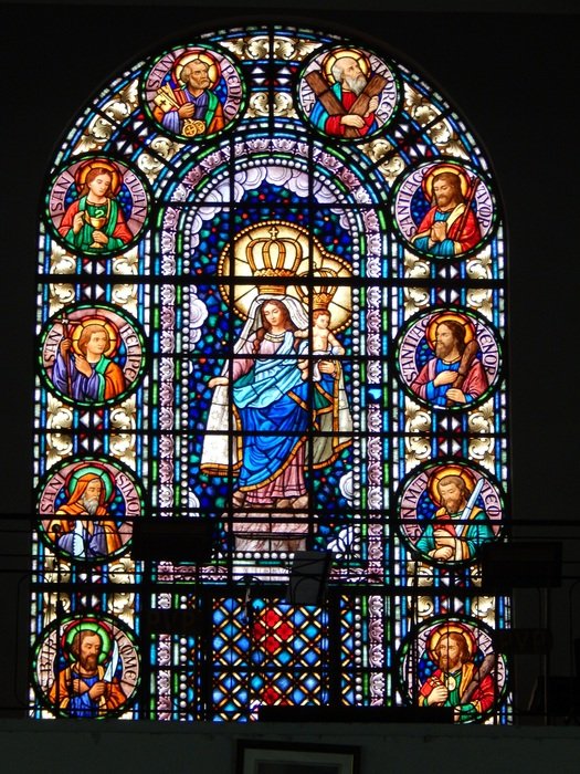 colorful stained glass in the church in Paraguay