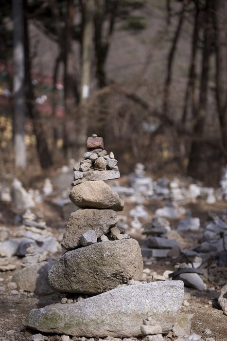 tower of stones on a background of trees