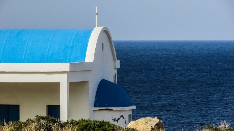 blue roof of a church in Ayii Anargiri