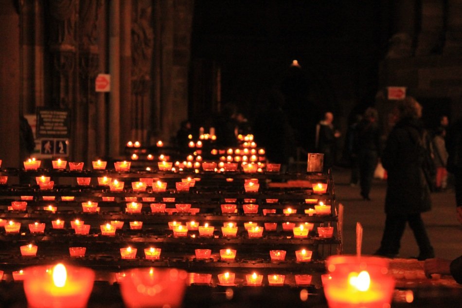 Beautiful colorful candles in the church